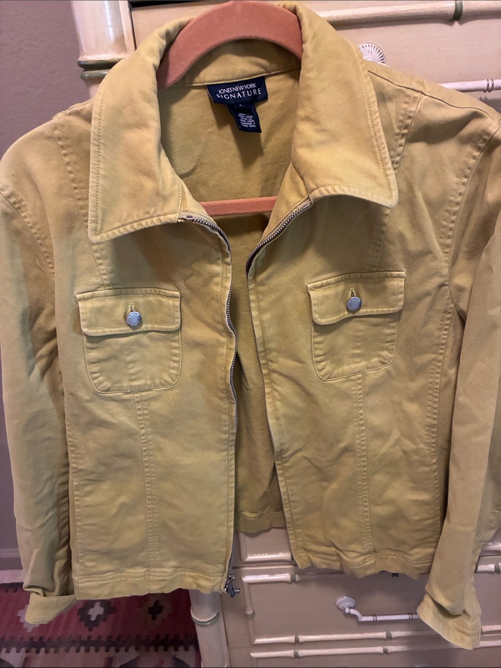 Jones New York Signature Greenish-Yellow Zip-Front Cotton Jacket sz L